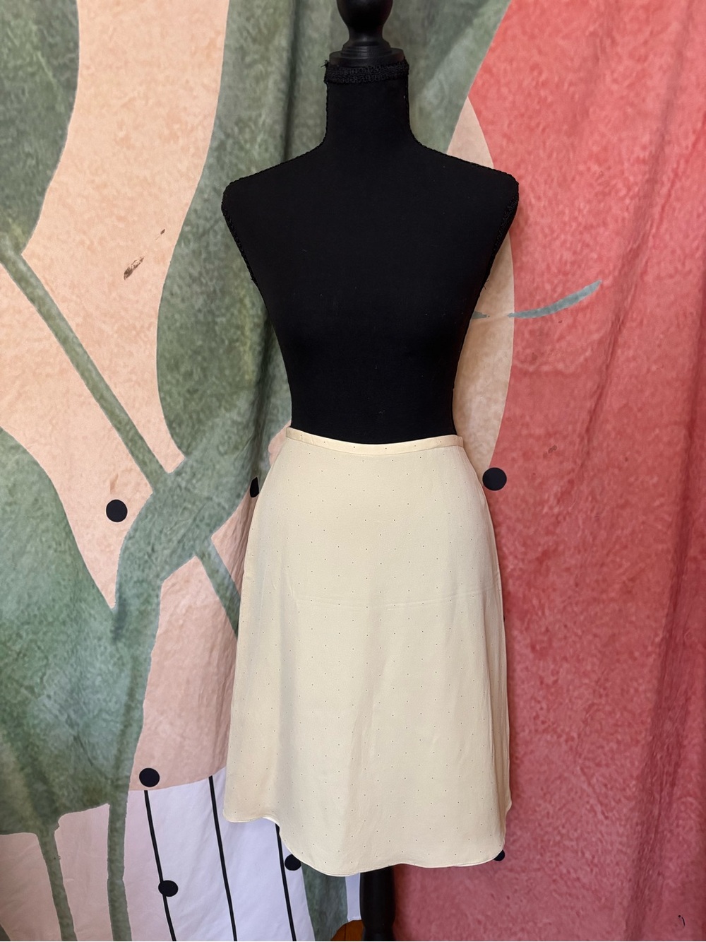 New 100% Silk polka dot Brooks Brothers Cream Midi A-Line Skirt